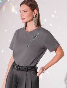 Нарядная футболка с принтом пайетками из премиального хлопка с эластаном