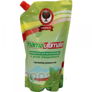 Mama Ultimate Концентрированное средство для мытья посуды, аромат зеленого чая, мягкая упаковка, 1000 мл