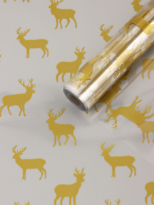 Пленка новогодняя глянцевая «Северные олени», прозрачная, золото, 0.7?7.5 м, 40 мкм, 200 г