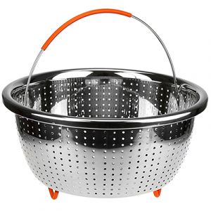 Дуршлаг-чаша из нержавеющей стали д20см h11см, цветная прорезиненная ручка и ножки (Китай)