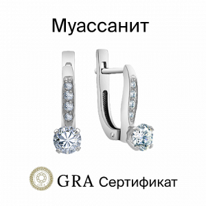 Серьги с муассанитом родированные серебро 925*