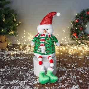 Игрушка мягкая «Снеговик в сияющем костюме и шарфике» 49?19 см, красно-зелёный