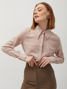 Блузка из шифона с двойным воротником OD-805-4 капучино