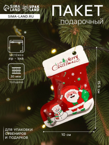Пакет подарочный новогодний, с zip - lock застежкой, 10?15.5 см