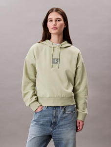 Fleece Logo Patch Cropped Hoodie
