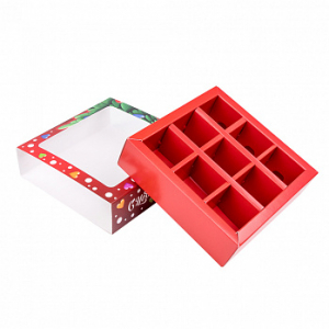 Коробка с обечайкой для 9 конфет с разделителями 