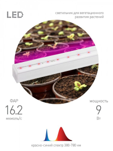 Линейный фитосвитильник ЭРА-9W красно-синего спектра