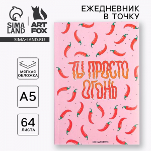Ежедневник А5, 64 листа в точку, мягкая обложка «Ты просто огонь»