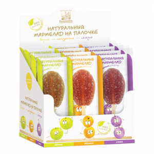 Мармелад натуральный на палочке ассорти (яблоко, абрикос, слива) Шоу-бокс, 420г (12х35шт в боксе)