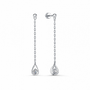 Серьги с фианитом родированные серебро 925*