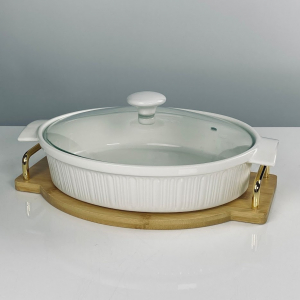 142-155 Овальное блюдо для запекания 32.5см с крышкой на подставке в под.уп.(х8)Фарфор