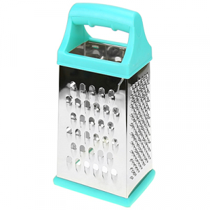 Терка из нержавеющей стали четырехгранная пластмассовая ручка 19см, основание 9х6,5см, съемная силиконовая подставка, цвета микс (Китай)