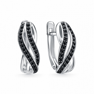 Серьги с фианитом родированные серебро 925*