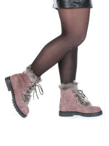 04-AH25-3 BROWN Ботинки зимние женские (натуральная замша, натуральный мех)