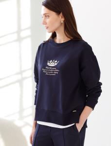 Свободный свитшот с принтом и разрезами из эластичного футера двухнитки без начеса