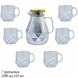 589-014 Набор: кувшин-заварник 1,9 л  и 6 кружек 350 мл  голубой, в под.уп.(х8)