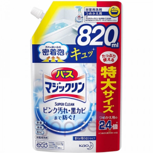 KAO Bath Magiclean Foaming Spray Чистящий спрей-пенка с противогрибковым эффектом для ванной комнаты и душевых кабин, без аромата, мягкая упаковка, 820 мл