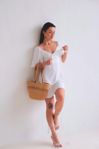 16278 Платье с завязками на груди белое