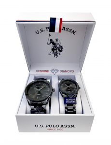 HIS AND HERS GUNMETAL DIAMOND LINK WATCH SET