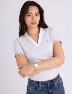 TIPPED SPLIT NECK STRIPE POLO SHIRT