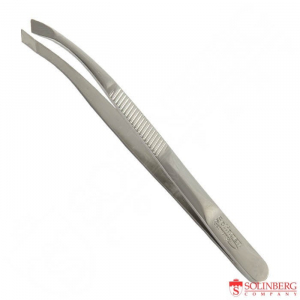 Пинцет для бровей Solinberg 1441з полированный с наклоном, ребристые ручки (ручная заточка)