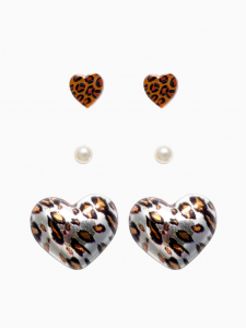 Серьги QF «Леопардовое сердце», набор 3 пары, крупное, цветной в серебре