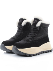 04-PAML05-1Z BLACK Ботинки зимние женские (натуральная замша, 100% шерсть, натуральный мех)