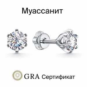 Серьги с муассанитом родированные серебро 925*