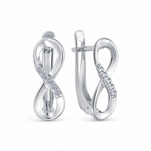 Серьги с фианитом родированные серебро 925*