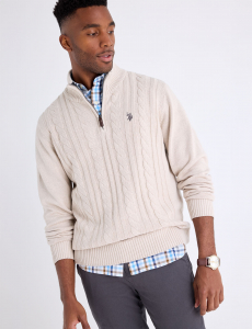 1/4 ZIP COTTON CABLE SWEATER