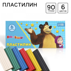 Пластилин 6 цветов, 90 г «Маша и медведь»