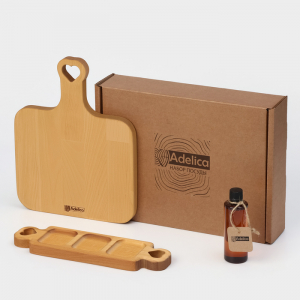 Подарочный набор посуды Adelica, доска разделочная, менажница 3 секции, масло в подарок 100 мл, дерево берёза