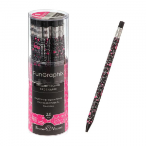 Карандаш механический цанговый 2.0 мм FunGraphix «Чёрные котята», НВ, шестигранный, пластиковый корпус, с точилкой