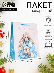 Пакет подарочный новогодний ламинированный, «Время верить в мечты», 26?12?32 см