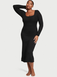 Ribbed Modal Long-Sleeve Slip Dress