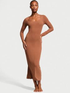 Ribbed Modal Long-Sleeve Slip Dress