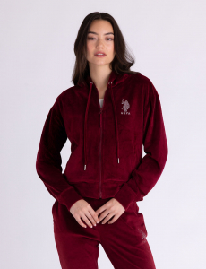 VELOUR RHINESTONE ZIP UP HOODIE