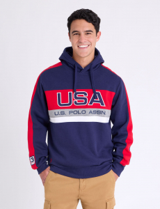 USA APPLIQUE COLOR BLOCK PULLOVER HOODIE