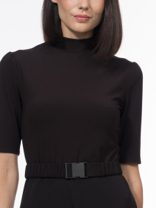 Комбинированное платье с воротником-стойкой и рукавом 1/2