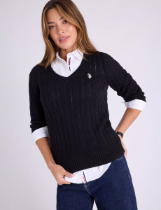 SOFT CABLE V-NECK SWEATER