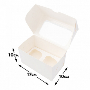 Коробка для капкейков 2 ячейки, Белая с окном