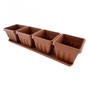 Квартет «Ирис» (поддон + 4 горшочка) терракотовый