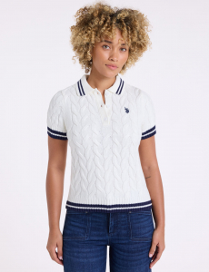 TIPPED HENLEY CABLE SWEATER POLO SHIRT