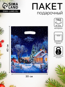 Пакет подарочный новогодний «Снежная дорожка», полиэтиленовый с вырубной ручкой, 30?40 см