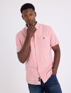 SHORT SLEEVE PLAID SLUB POPLIN HEATHER SHIRT