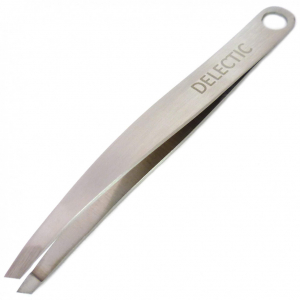 Пинцет для бровей DELECTIC - B627 скошенный, серебристый, 95 мм