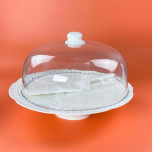 133-429 Тортовница 30,5см на ножке с крышкой и лопаткой ШАРМЕЛЬ в под.уп.(х4)Фарфор