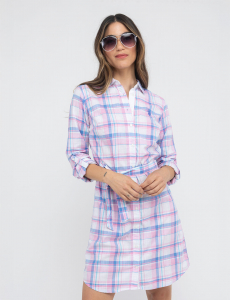 LONG SLEEVE PLAID SHIRT DRESS