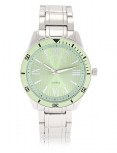 MENS SILVER LINK WATCH WITH GREEN FACE