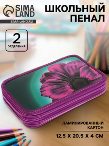 Пенал школьный, 2 секции, 12.5?20.5?4 см «Цветок»